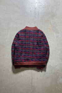 MADE IN ITALY 90'S CHECK WOOL ACRYLIC KNIT JACKET W/QUILTING LINER / RED [SIZE: L USED]