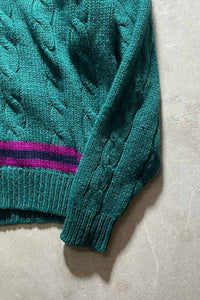 80'S V-NECK TILDEN WOOL KNIT SWEATER / GREEN [SIZE: M USED]