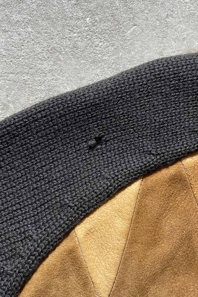 70'S SUEDE LEATHER ACRYLIC KNIT JACKET / BROWN [SIZE: XL USED]