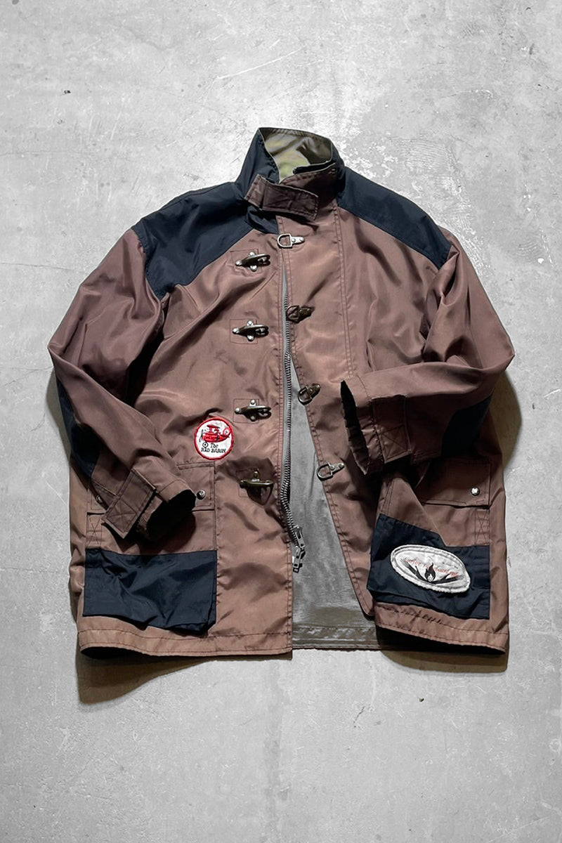 90'S FIREMAN NYLON JACKET / BROWN [SIZE: XL USED]