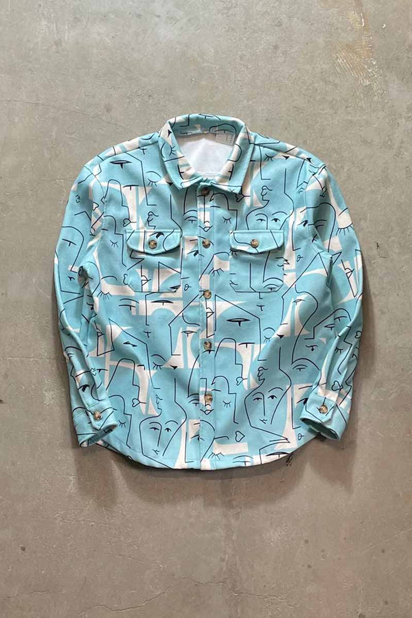 FACE PATTERN BRUSHED WORK SHIRT JACKET / BLUE [SIZE: XL USED]