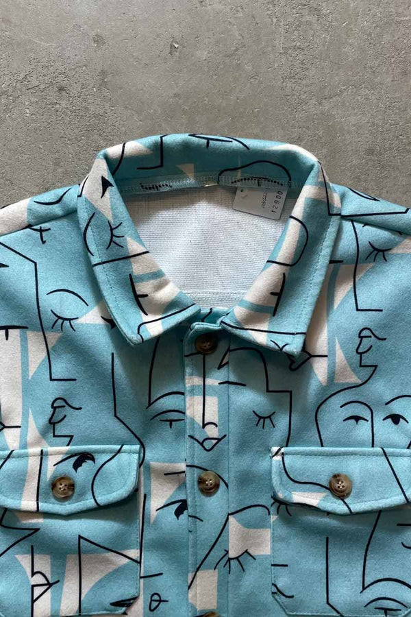 FACE PATTERN BRUSHED WORK SHIRT JACKET / BLUE [SIZE: XL USED]