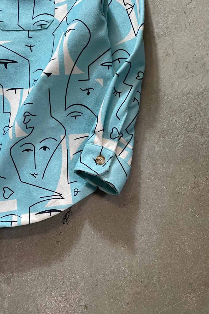 FACE PATTERN BRUSHED WORK SHIRT JACKET / BLUE [SIZE: XL USED]