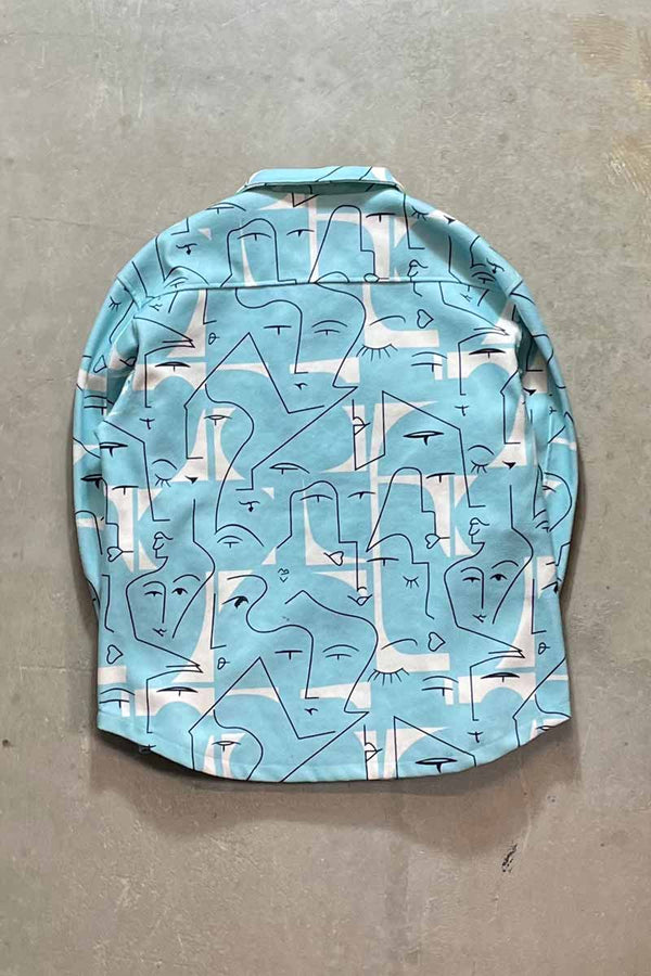 FACE PATTERN BRUSHED WORK SHIRT JACKET / BLUE [SIZE: XL USED]
