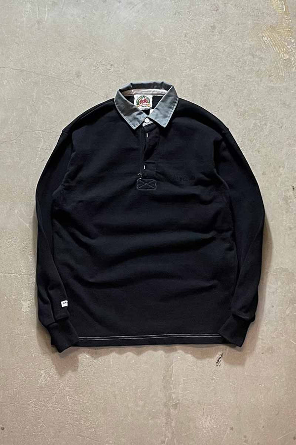 MADE IN CANADA GARMENT DYED L/S BORDER RUGBY SHIRT / BLACK [SIZE: S USED]