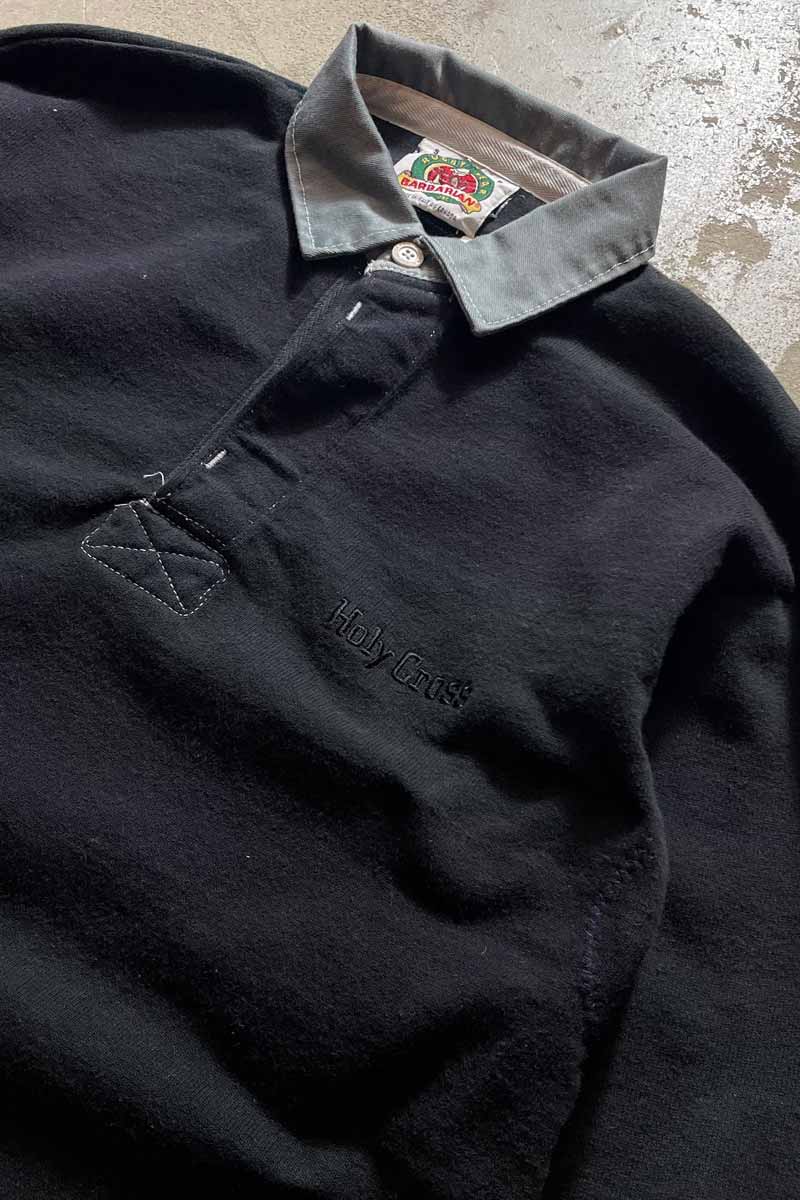 MADE IN CANADA GARMENT DYED L/S BORDER RUGBY SHIRT / BLACK [SIZE: S USED]