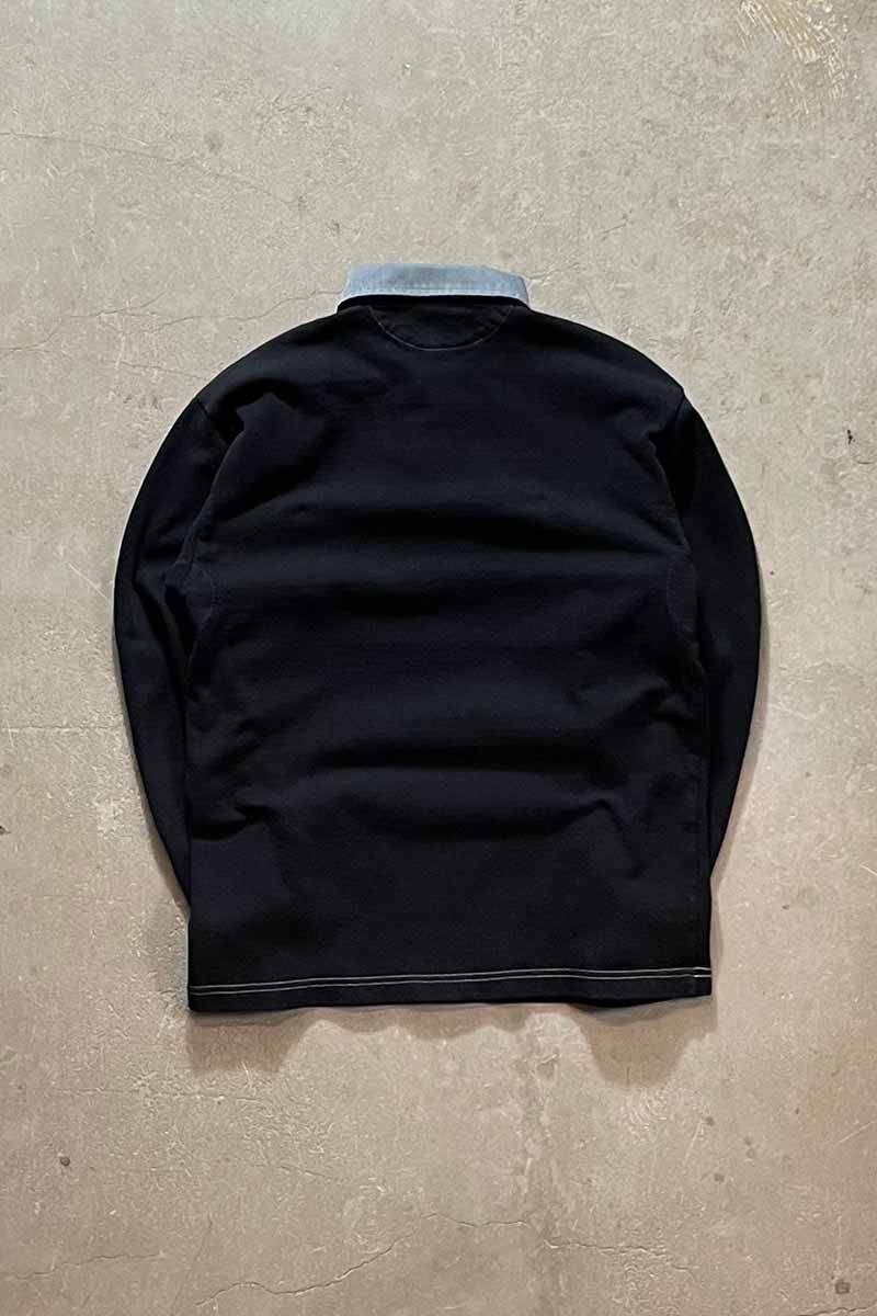 MADE IN CANADA GARMENT DYED L/S BORDER RUGBY SHIRT / BLACK [SIZE: S USED]
