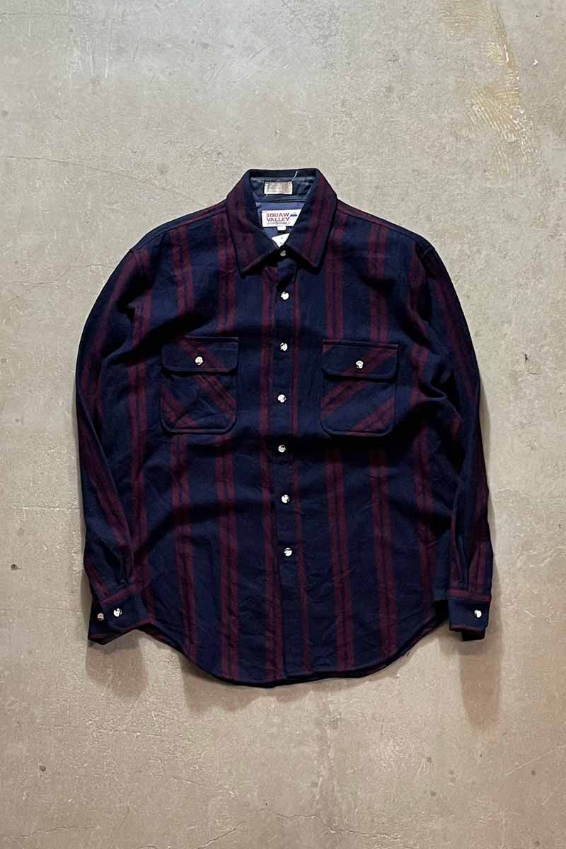 90'S L/S WOOL NYLON STRIPE BOX SHIRT / NAVY [SIZE: L USED]