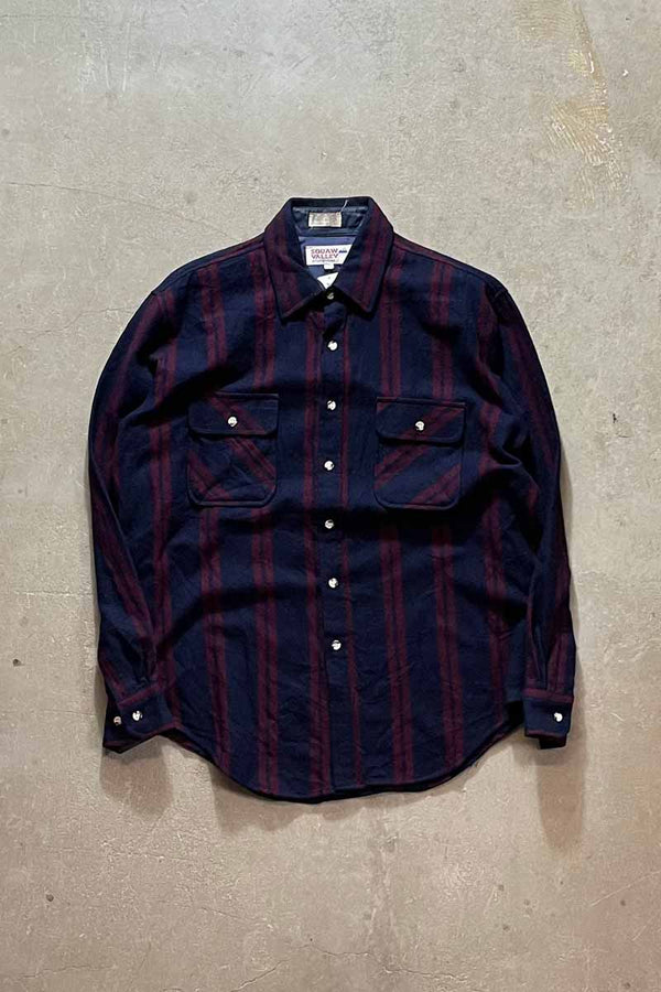 90'S L/S WOOL NYLON STRIPE BOX SHIRT / NAVY [SIZE: L USED]