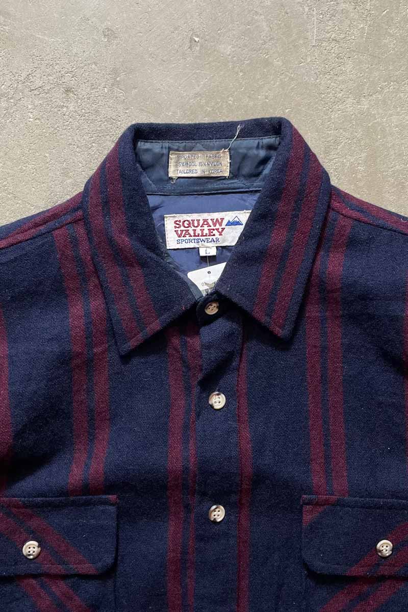 90'S L/S WOOL NYLON STRIPE BOX SHIRT / NAVY [SIZE: L USED]