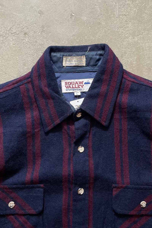 90'S L/S WOOL NYLON STRIPE BOX SHIRT / NAVY [SIZE: L USED]