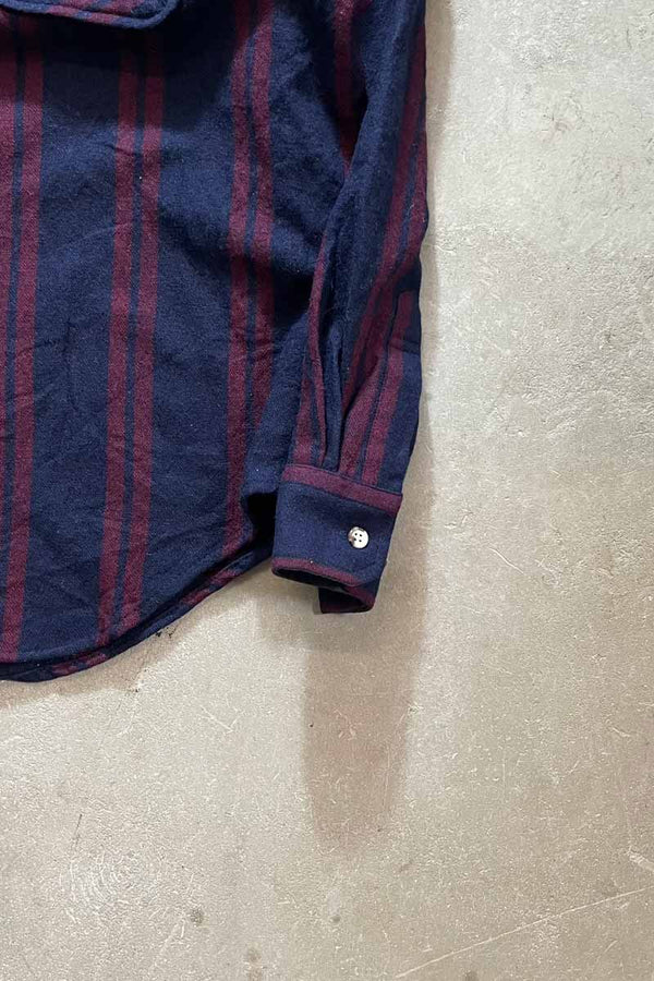 90'S L/S WOOL NYLON STRIPE BOX SHIRT / NAVY [SIZE: L USED]