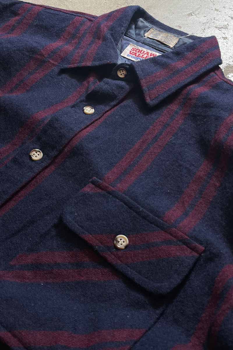 90'S L/S WOOL NYLON STRIPE BOX SHIRT / NAVY [SIZE: L USED]