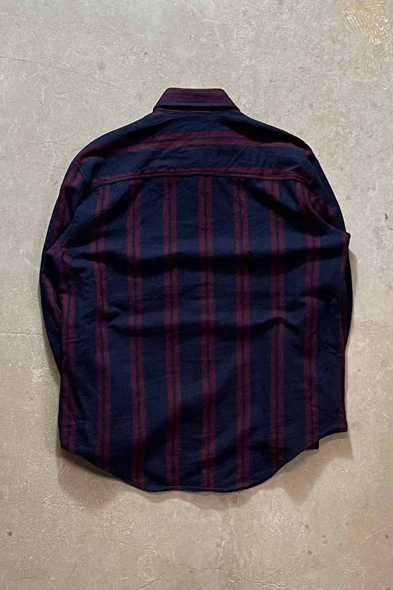 90'S L/S WOOL NYLON STRIPE BOX SHIRT / NAVY [SIZE: L USED]