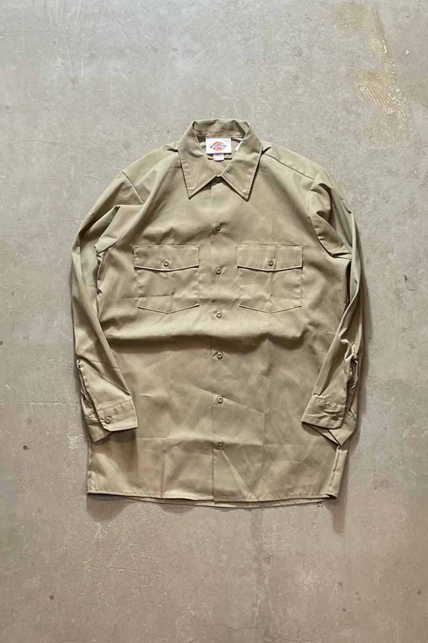 MADE IN USA 80'S L/S WORK SHIRT / BEIGE [SIZE: XL USED]