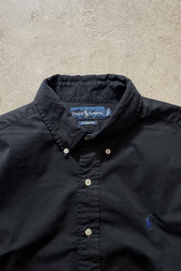 90'S GARMENT DYED L/S BD SHIRT / BLACK [SIZE: L USED]