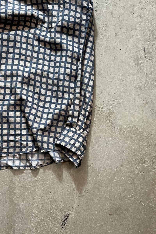 90'S L/S CHECK SILK SHIRT / BEIGE [SIZE: L USED]