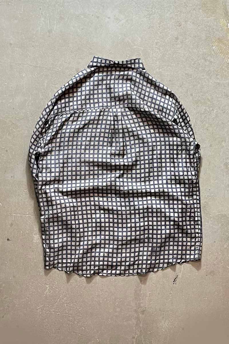 90'S L/S CHECK SILK SHIRT / BEIGE [SIZE: L USED]