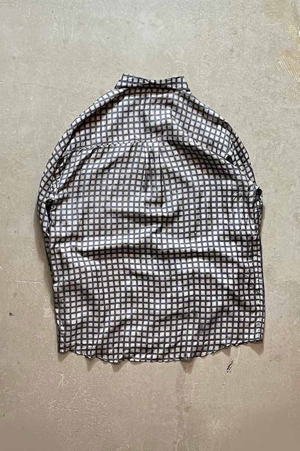 90'S L/S CHECK SILK SHIRT / BEIGE [SIZE: L USED]