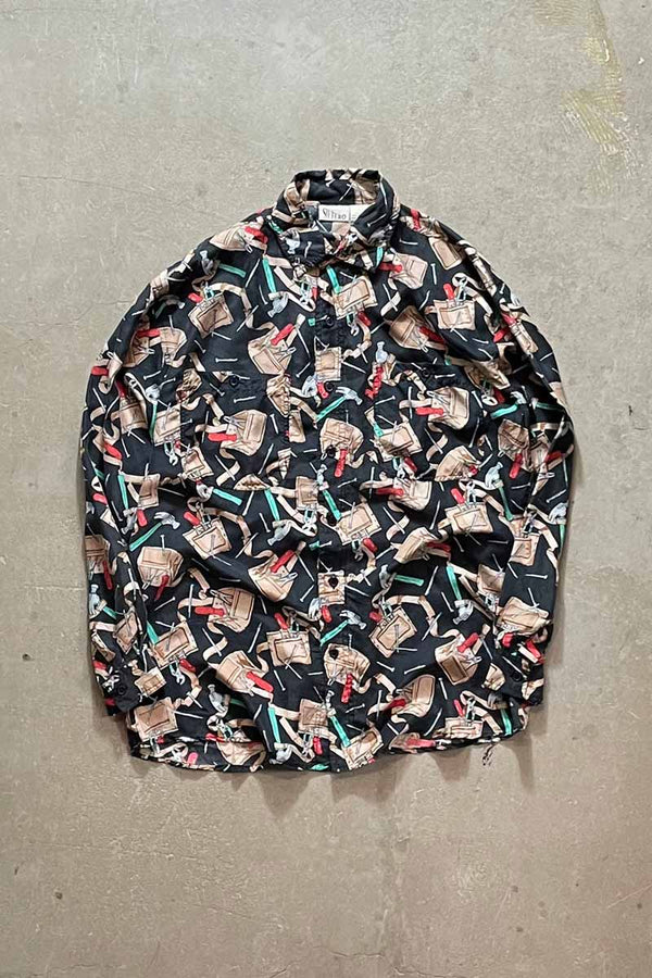 90'S L/S SILK SHIRT / BLACK [SIZE: S USED]