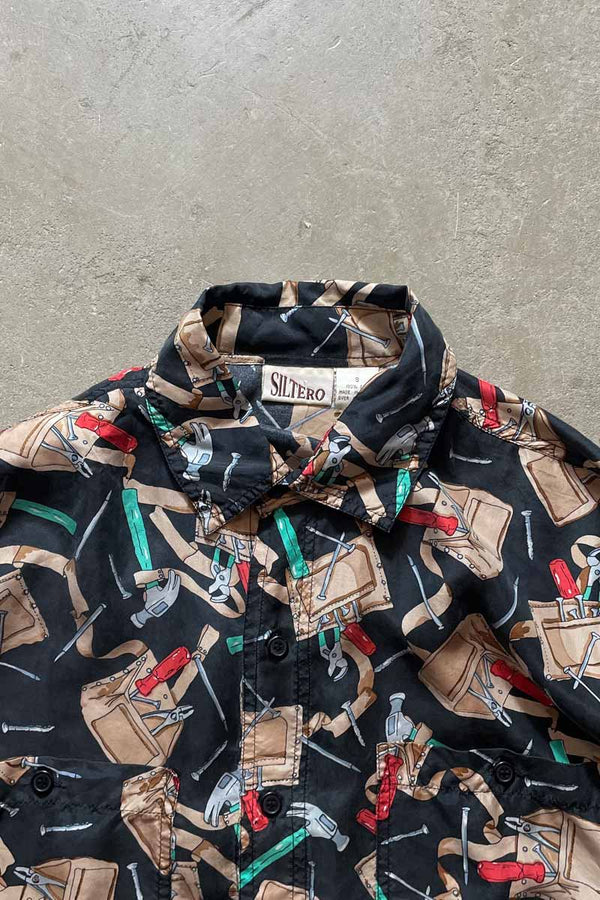 90'S L/S SILK SHIRT / BLACK [SIZE: S USED]