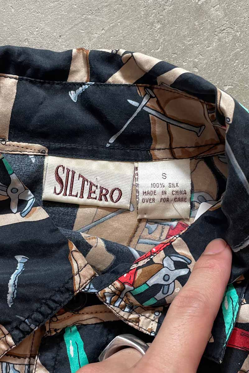90'S L/S SILK SHIRT / BLACK [SIZE: S USED]