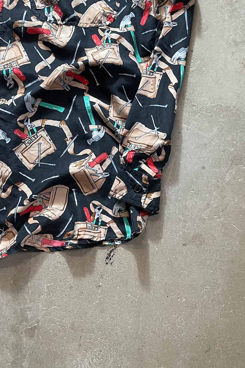 90'S L/S SILK SHIRT / BLACK [SIZE: S USED]