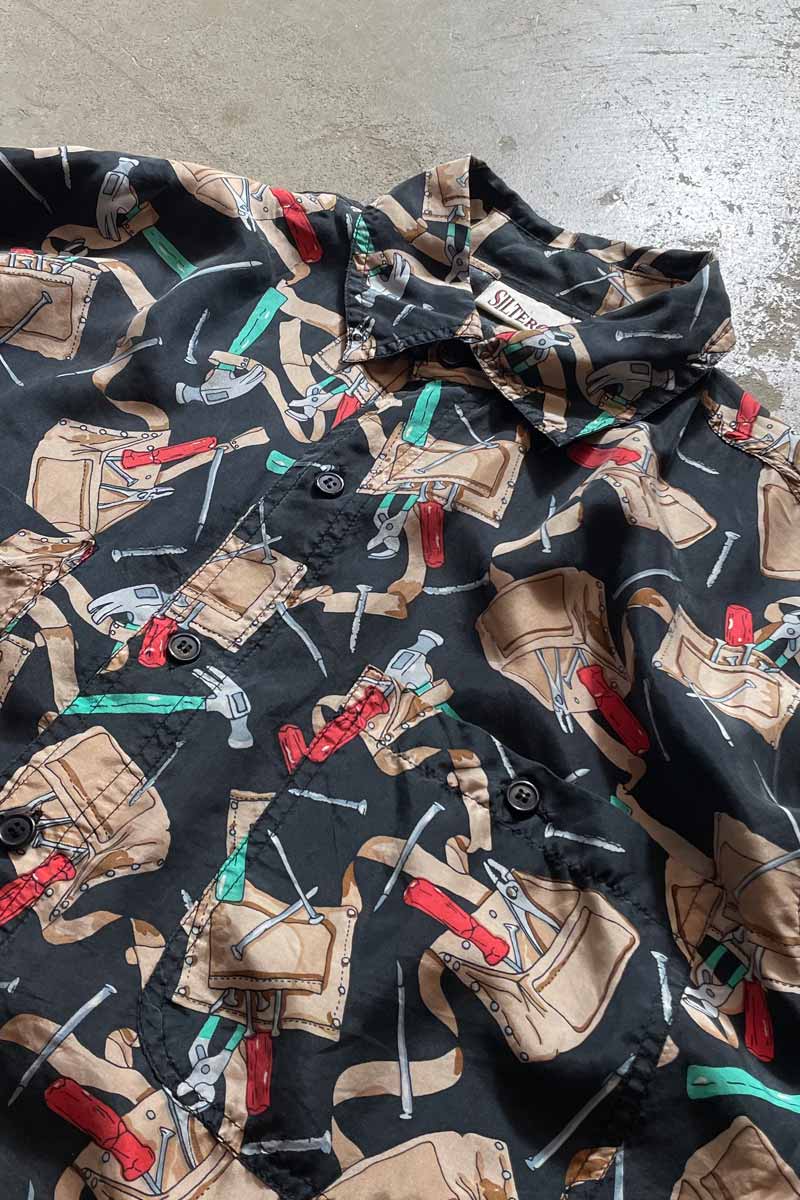 90'S L/S SILK SHIRT / BLACK [SIZE: S USED]