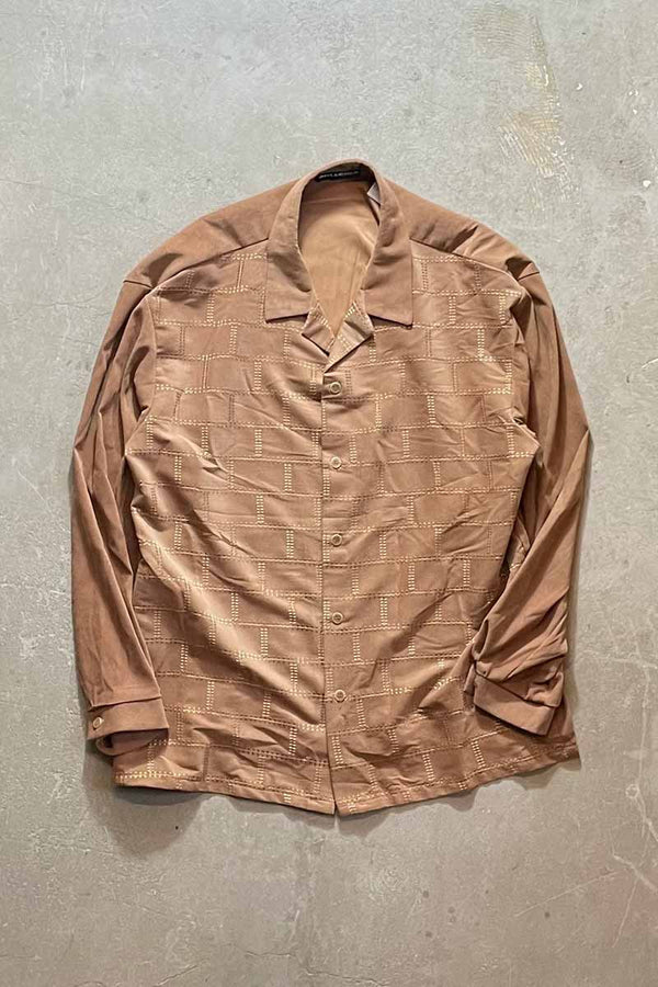 90'S L/S VEGAN SUEDE OPEN COLLAR DESIGN CHECK SHIRT / BEIGE [SIZE: XL USED]