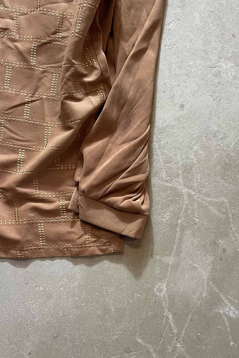 90'S L/S VEGAN SUEDE OPEN COLLAR DESIGN CHECK SHIRT / BEIGE [SIZE: XL USED]