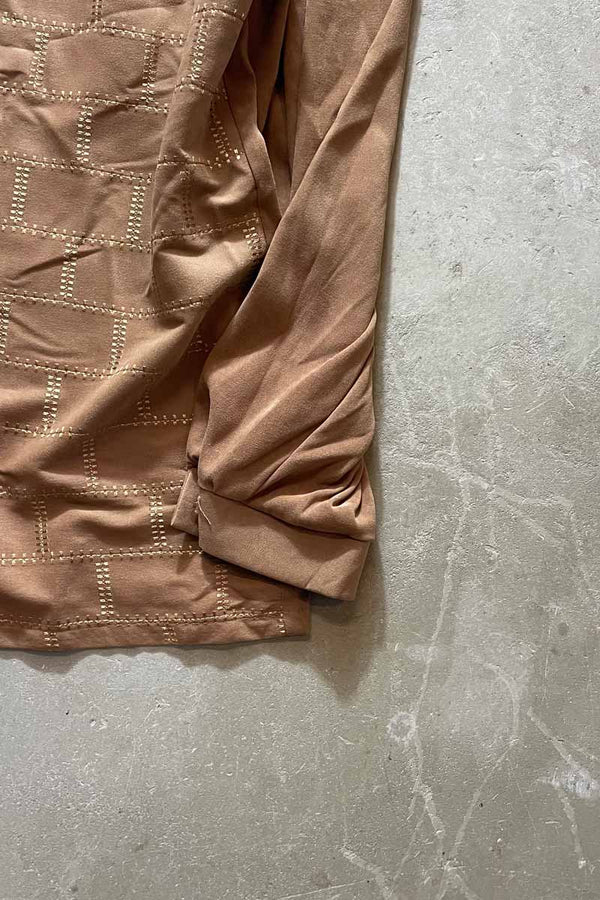 90'S L/S VEGAN SUEDE OPEN COLLAR DESIGN CHECK SHIRT / BEIGE [SIZE: XL USED]