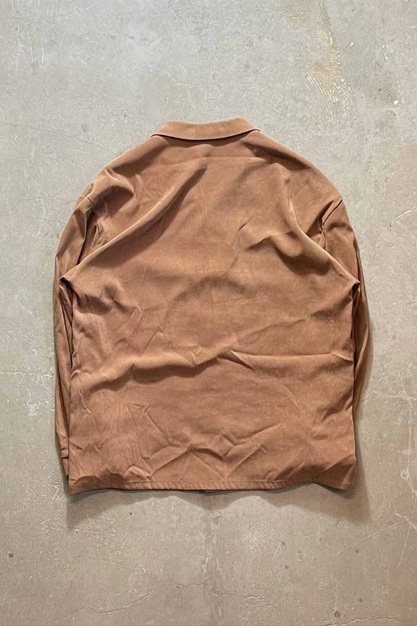 90'S L/S VEGAN SUEDE OPEN COLLAR DESIGN CHECK SHIRT / BEIGE [SIZE: XL USED]