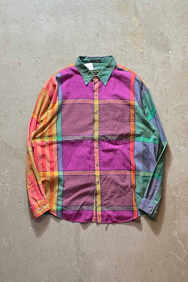 L/S CRAZY PATTERN COTTON CHECK SHIRT / MULTI [SIZE: XL USED]
