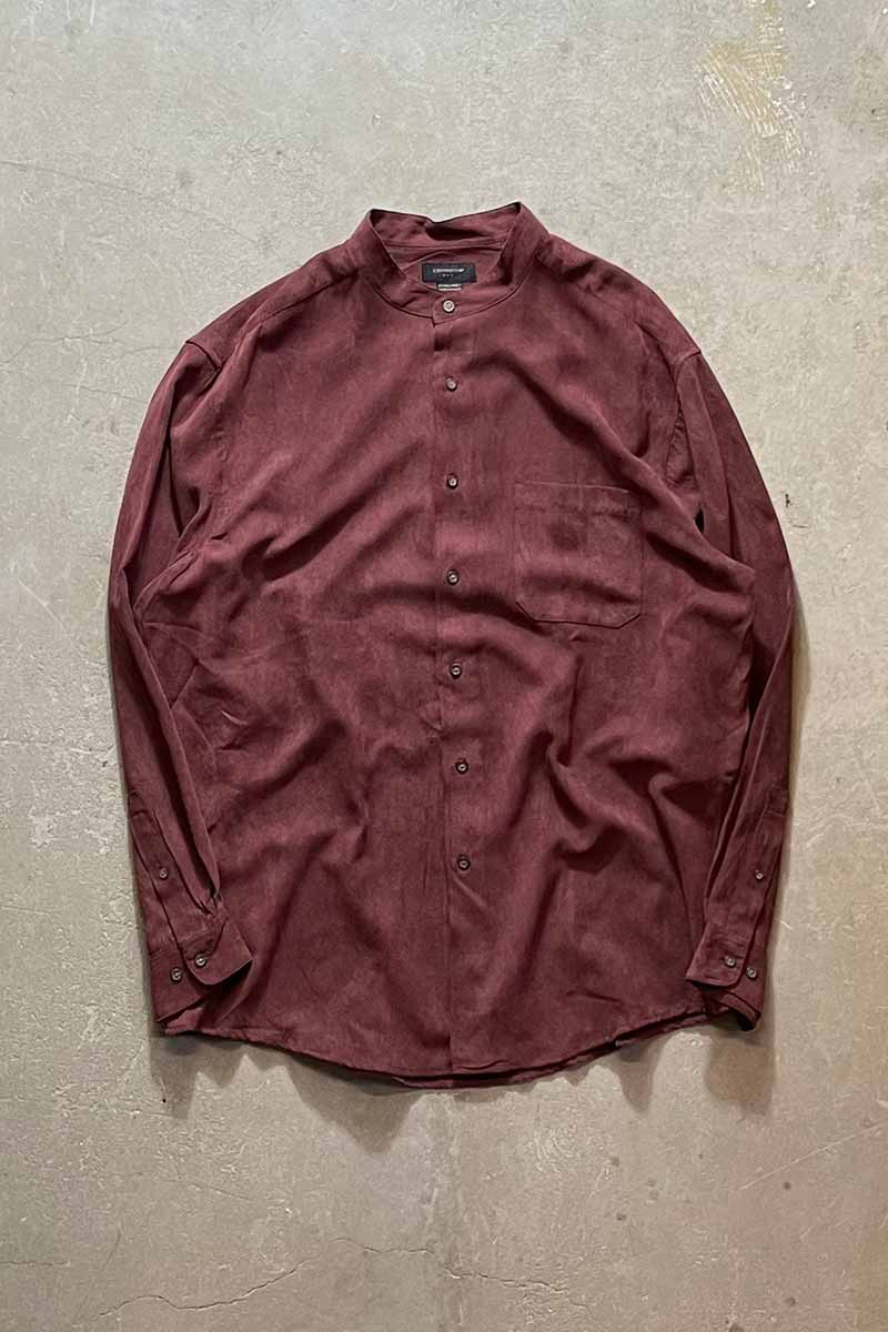 90'S L/S VEGAN SUEDE BAND COLLAR SHIRT / BURGUNDY [SIZE: XL USED]