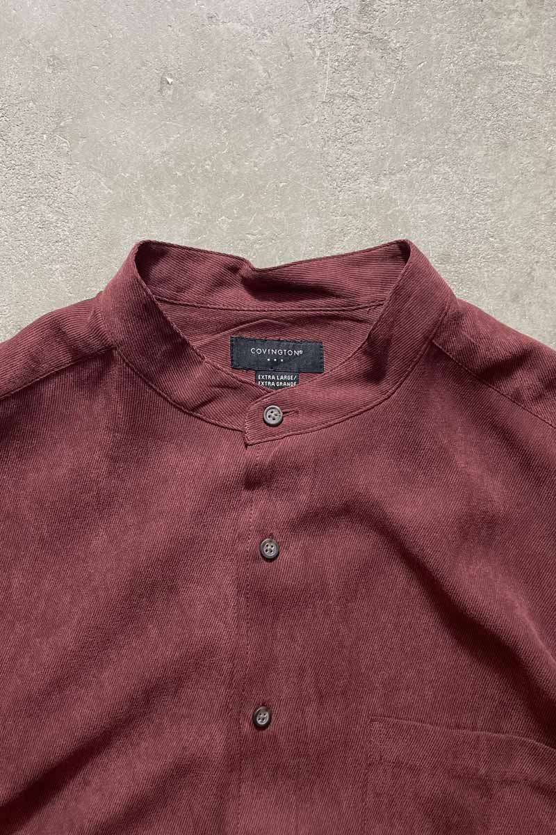 90'S L/S VEGAN SUEDE BAND COLLAR SHIRT / BURGUNDY [SIZE: XL USED]