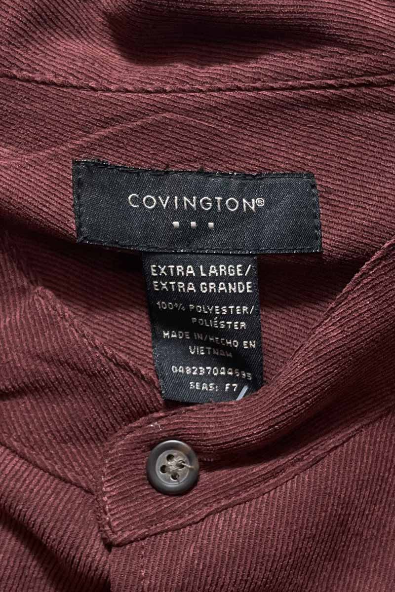 90'S L/S VEGAN SUEDE BAND COLLAR SHIRT / BURGUNDY [SIZE: XL USED]