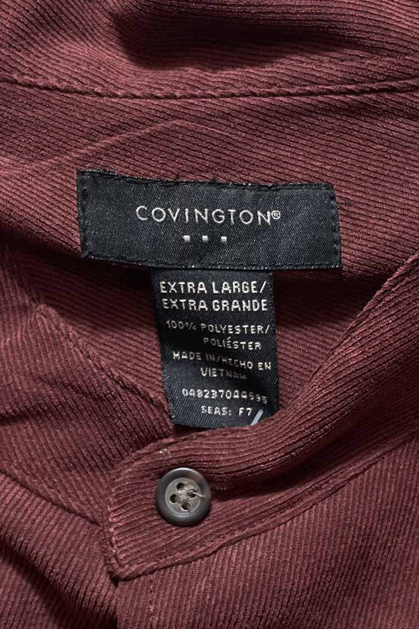 90'S L/S VEGAN SUEDE BAND COLLAR SHIRT / BURGUNDY [SIZE: XL USED]