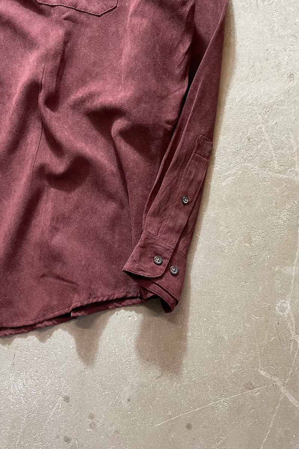 90'S L/S VEGAN SUEDE BAND COLLAR SHIRT / BURGUNDY [SIZE: XL USED]