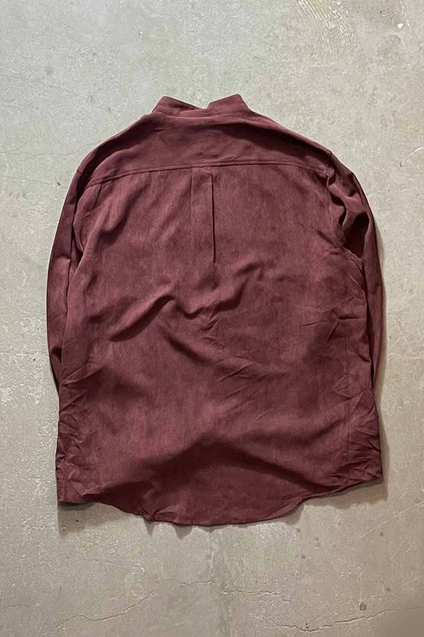90'S L/S VEGAN SUEDE BAND COLLAR SHIRT / BURGUNDY [SIZE: XL USED]