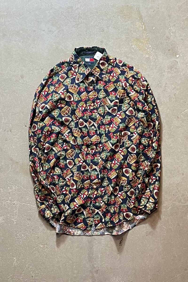 90'S L/S CROWN PATTERN COTTON / NAVY [SIZE: L USED]
