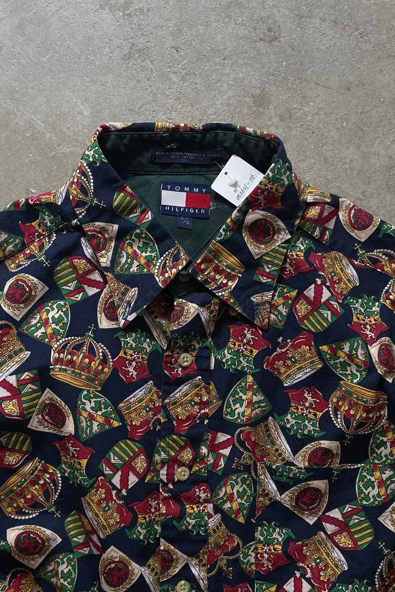 90'S L/S CROWN PATTERN COTTON / NAVY [SIZE: L USED]