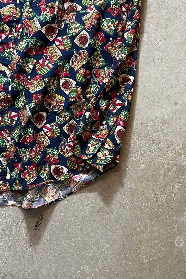 90'S L/S CROWN PATTERN COTTON / NAVY [SIZE: L USED]