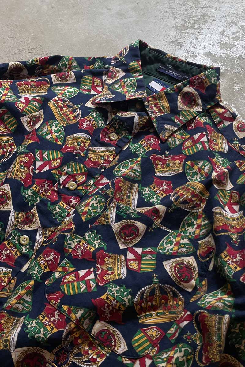 90'S L/S CROWN PATTERN COTTON / NAVY [SIZE: L USED]