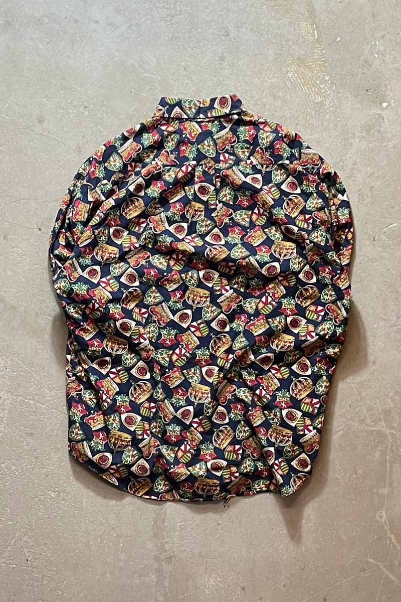 90'S L/S CROWN PATTERN COTTON / NAVY [SIZE: L USED]