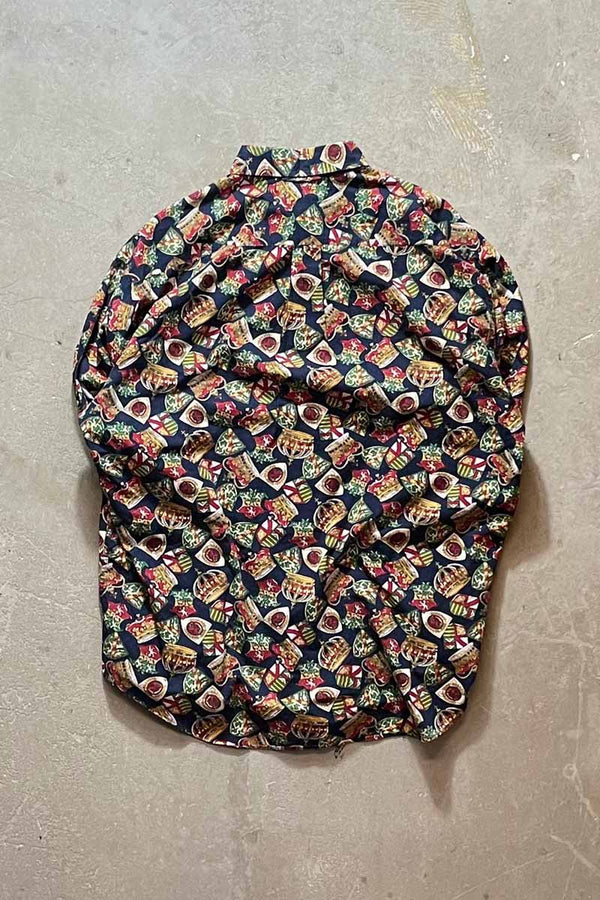 90'S L/S CROWN PATTERN COTTON / NAVY [SIZE: L USED]
