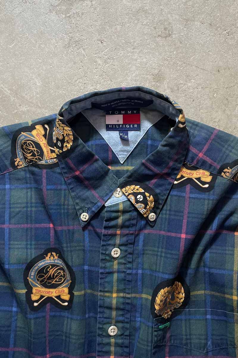 90'S L/S B.D EMBLEM CHECK COTTON SHIRT / GREEN [SIZE: M USED]