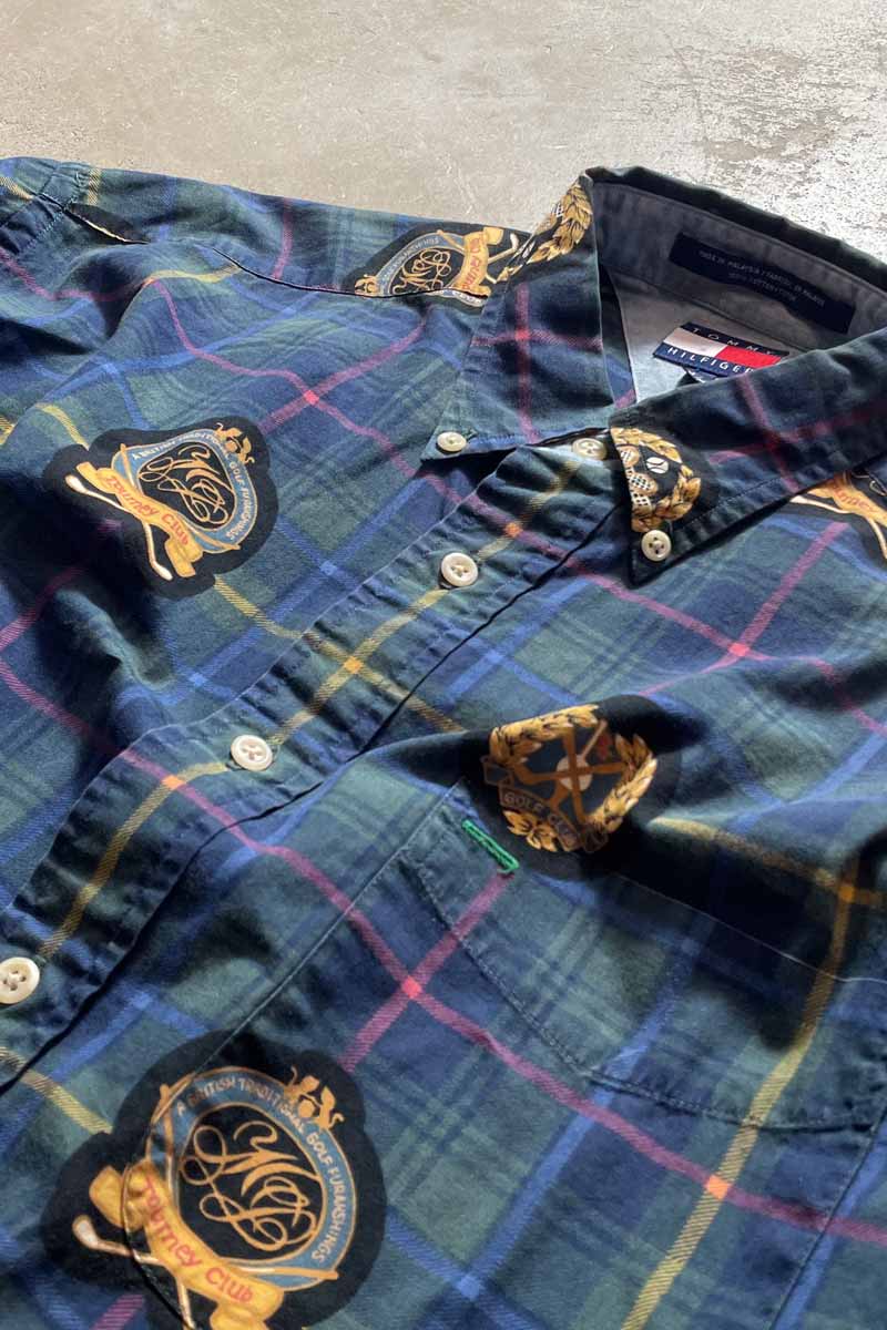 90'S L/S B.D EMBLEM CHECK COTTON SHIRT / GREEN [SIZE: M USED]