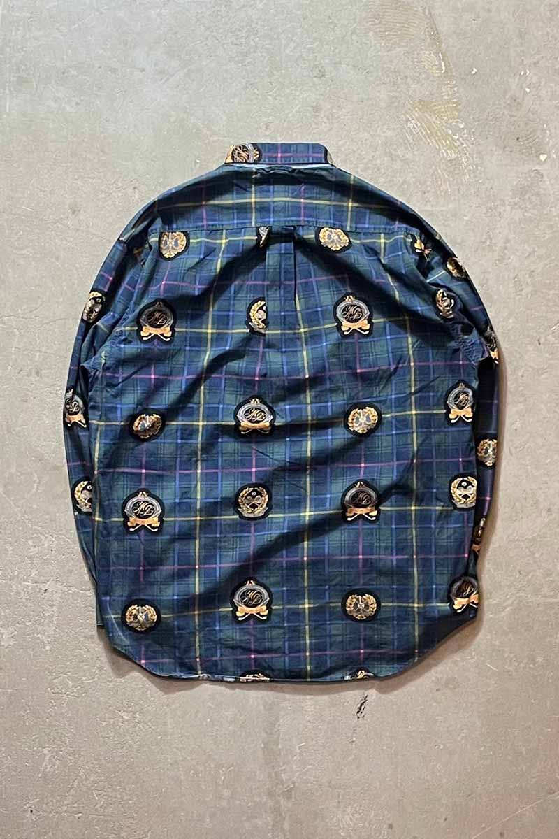 90'S L/S B.D EMBLEM CHECK COTTON SHIRT / GREEN [SIZE: M USED]