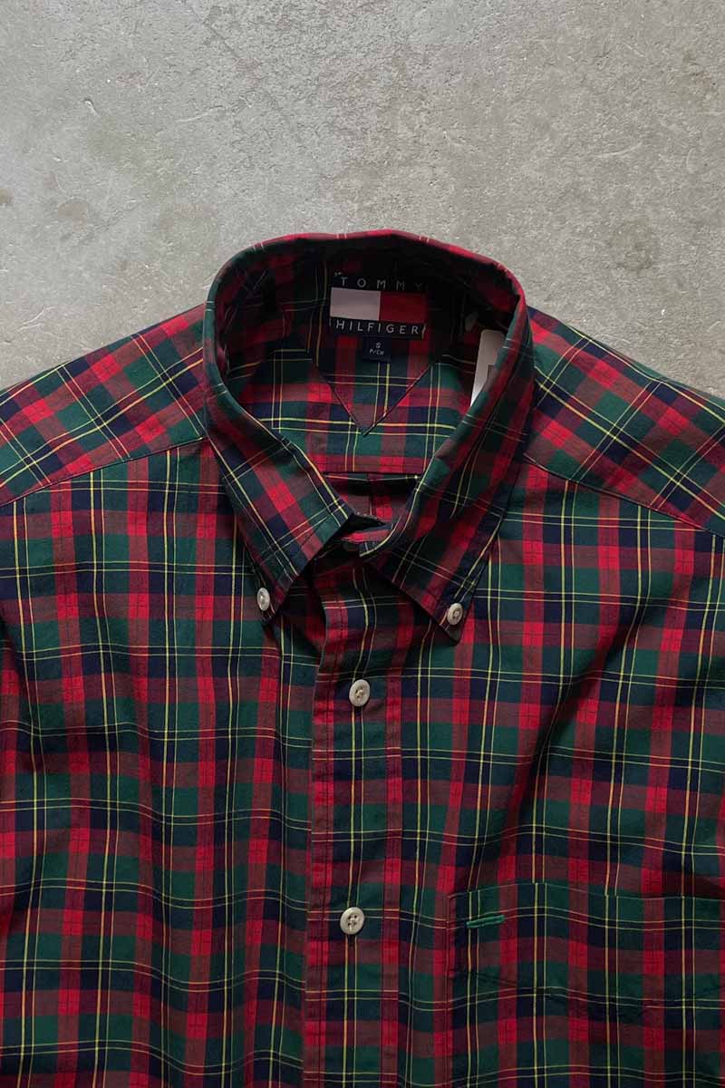 90'S L/S B.D CHECK COTTON SHIRT / GREEN [SIZE: S USED]