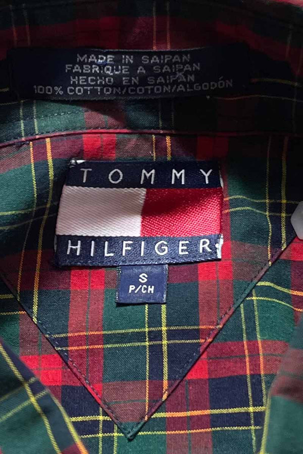 90'S L/S B.D CHECK COTTON SHIRT / GREEN [SIZE: S USED]